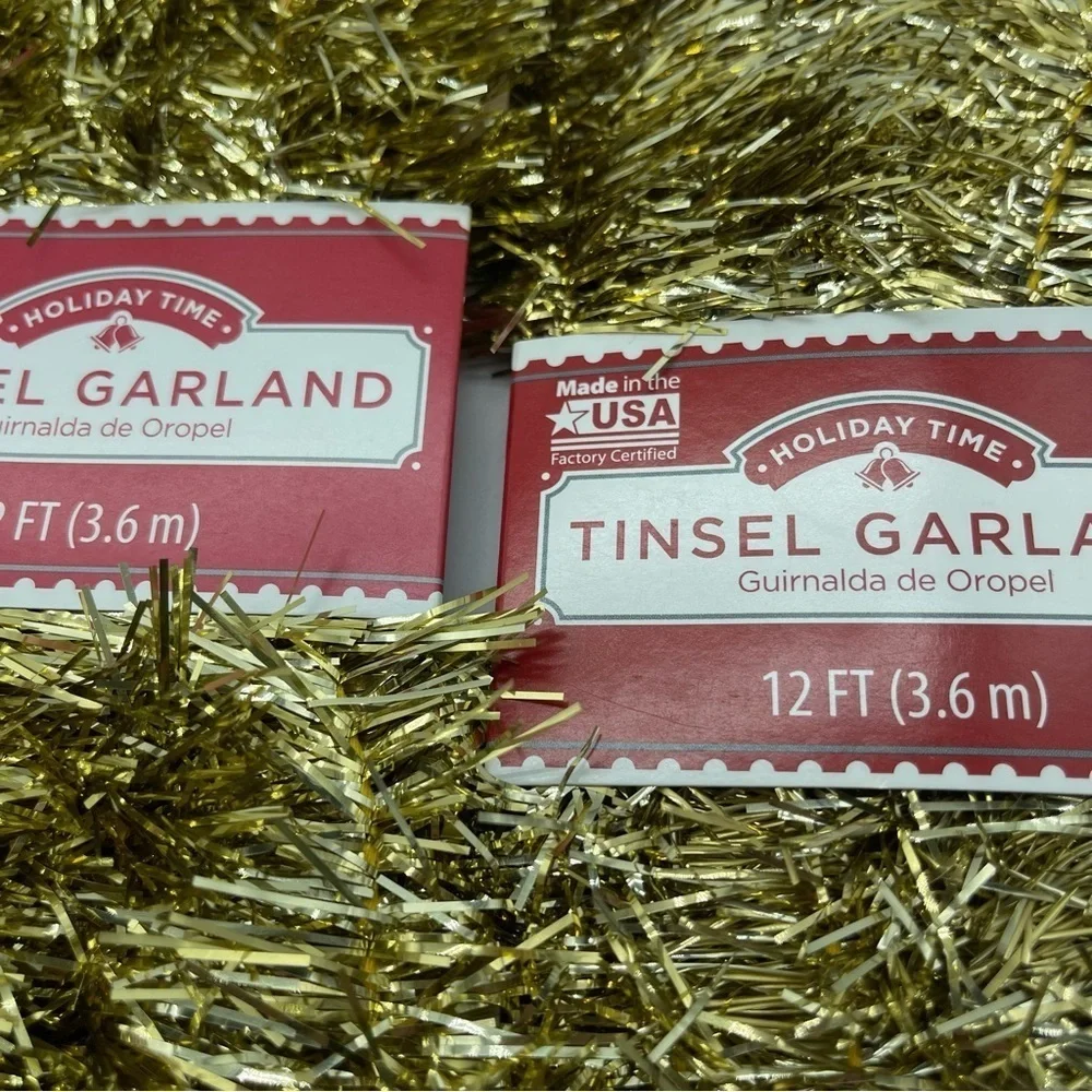 Tinsel Garland Gold 12 Feet Each Set of 3 Lightweight Holiday